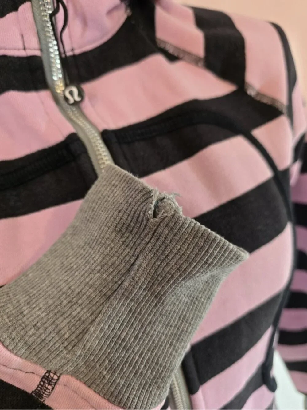 Lululemon RARE Scuba Hoodie OG Pink/Black Striped Size 6 Emo Princess Y2K